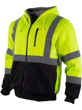 High Visibility Men's Reflective Safety Hoodie Jacket - Fleece Zipper